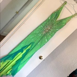 Green and blue beaded prom dress